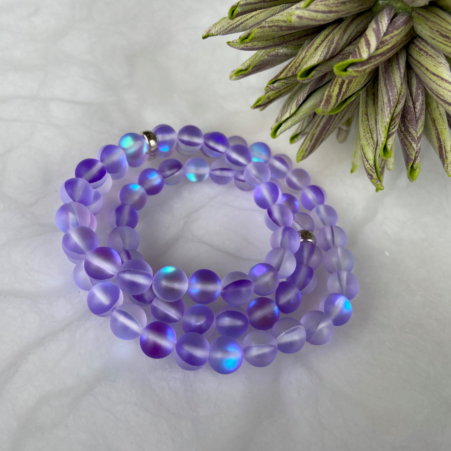 Iridescent Purple Glass Moonstone Bracelet - Main Image