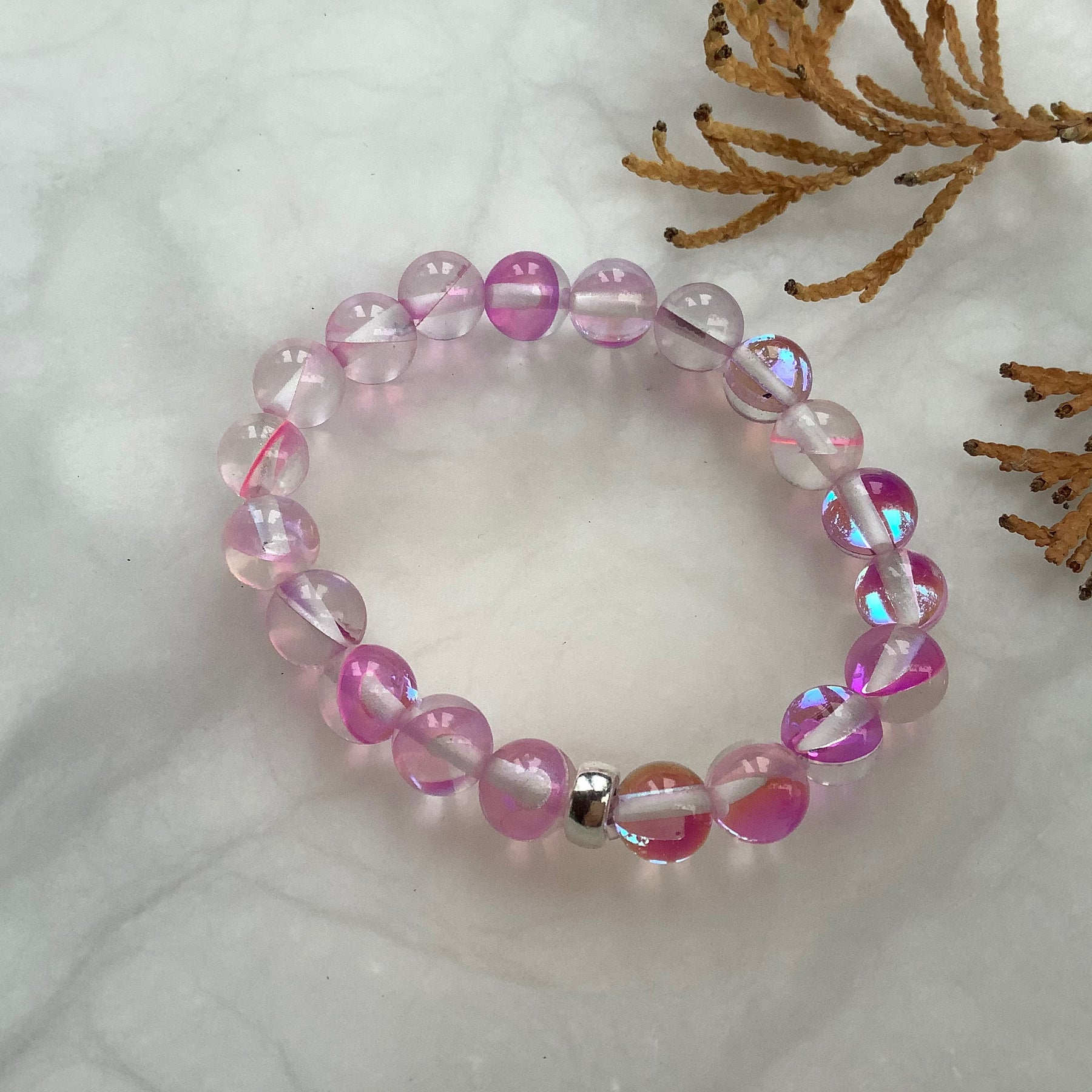 Iridescent Lilac Glass Moonstone Bracelet1